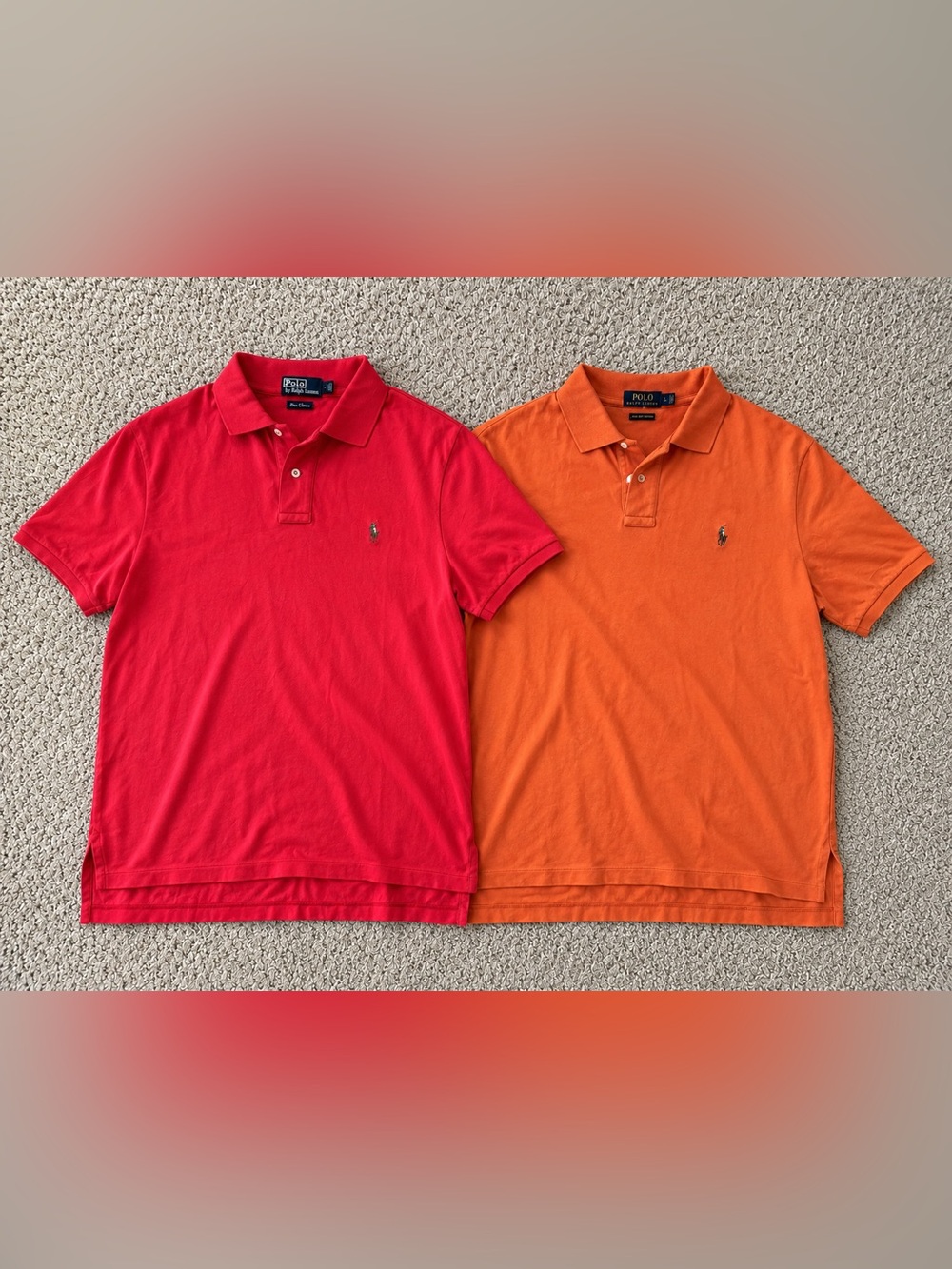 Polo Ralph Lauren Polo Shirt Lot 2 Mens L 100% Cotton Red Orange